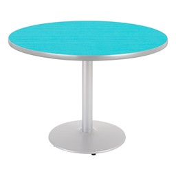 Round Pedestal Designer Café Table w/ Round Base - Ocean Table Top/Gray Edgeband/Silver Base