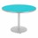 Round Pedestal Designer Café Table w/ Round Base - Ocean Table Top/Gray Edgeband/Silver Base
