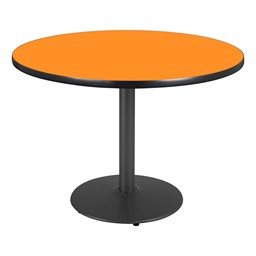 Round Pedestal Designer Café Table w/ Round Base - Orange Grove Table top/Black Edgeband/Black Base