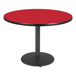 Round Pedestal Designer Café Table w/ Round Base - Regimental Red Table Top/ Black Edgeband/Black Base