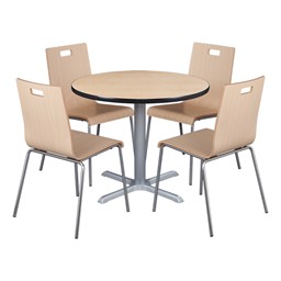 Round Pedestal Café Table and Bentwood Stack Café Chair Set