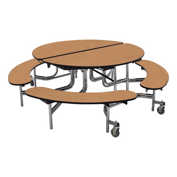Round Mobile Bench Cafeteria Table, Round Lunchroom Tables