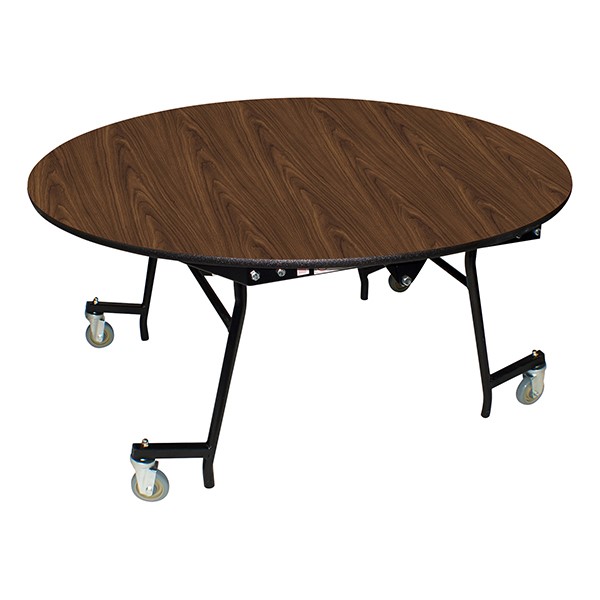 Easy-Fold Mobile Round Cafeteria Table - Walnut