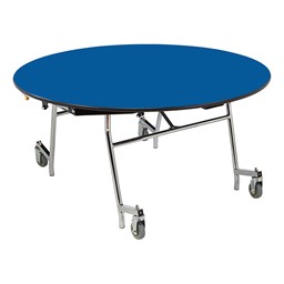 Easy-Fold Mobile Round Cafeteria Table - Blue