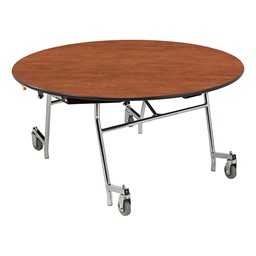 Easy-Fold Mobile Round Cafeteria Table - Cherry