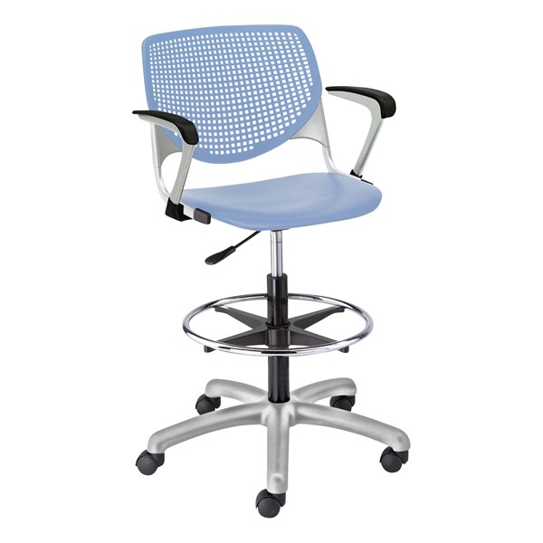 Energy Series Perforated Back Adjustable-Height Drafting Stool w/ Arms - Sky Blue