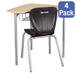Boomerang Collaborative Desk w/ Wire Box & 18" Shapes Series School Chair Set – Four Desks/Chairs