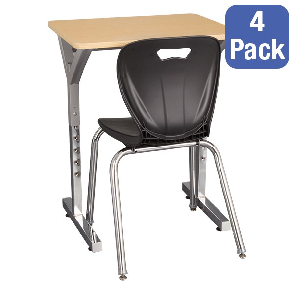 Adjustable-Height Y-Frame Desk & 18" Shapes Series School Chair Set – Four Desks/Chairs