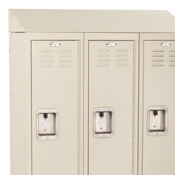 Deluxe Three-Wide Double-Tier School Lockers w/ Slope Top & Kickplate - Top