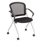 Nesting Chair w/ Black Mesh Seat & Back, Silver Frame