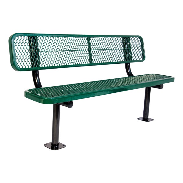 Heavy-Duty Park Bench w/ Back - Diamond Expanded Metal - Surface Mount (6' L)