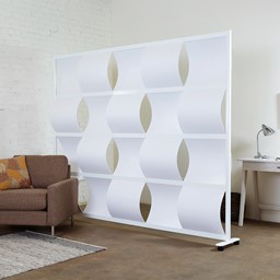 Modern Privacy Wave Panel with White Infill Panels and White Frame (8' 4" W x 6' 6" H)
