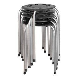 Plastic Stackable Stool - Black w/ Silver Legs - Stacked