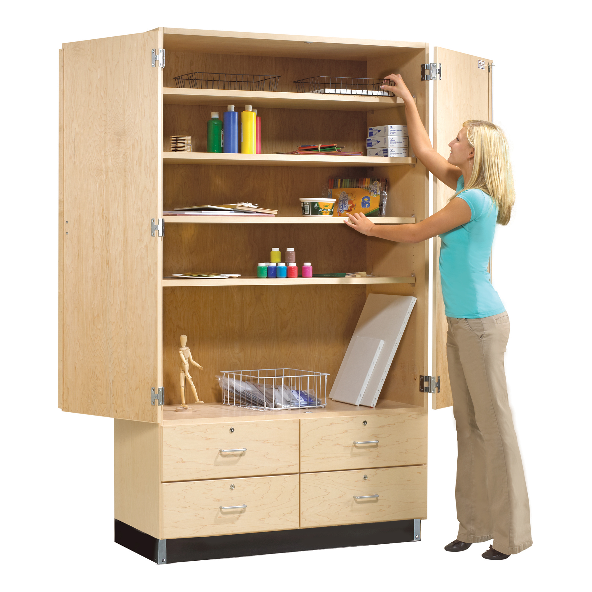 Diversified Woodcrafts Tall Wood Storage Cabinet w/ Drawers at School 