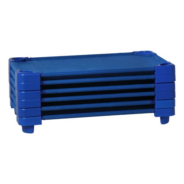 Blue Stackable Daycare Cot - Standard (52" L) - Pack of 18 Cots w/ Set of Four Casters - Stacked Cots