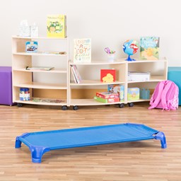 Deluxe Blue Stackable Daycare Cot w/ Easy Lift Corners - Toddler (40" L) - Pack of 12 Cots