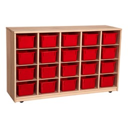 Maple 20-Tray Cubby Storage Unit w/ Red Trays