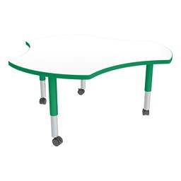 Cog Adjustable-Height Mobile Preschool Collaborative Table w/ Whiteboard Top - Casters - Whiteboard Top/Green Edgeband