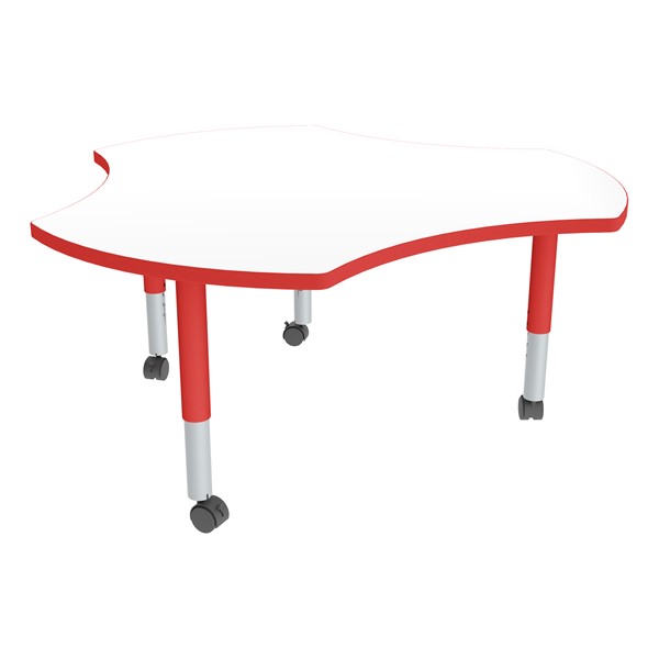 Cog Adjustable-Height Mobile Preschool Collaborative Table w/ Whiteboard Top - Casters - Whiteboard Top/Red Edgeband
