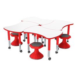 Sprogs Preschool Bow Tie Mobile Collaborative Table w/ Whiteboard Top & Four Active Learning ...