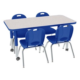 Rectangle Adjustable-Height Preschool Table & Four Structure Series Preschool Chairs Set (24\" W x 48\" L) - 12\" Seat Height