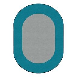 Solid Classroom Rug w/ Color Block Border - Oval - Light Gray/Teal