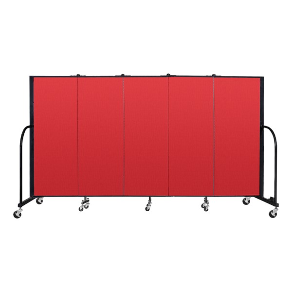 5' H Freestanding Portable Partition - 5 Panels (9' 5" L) - Red