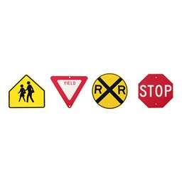 Trike Path Traffic Sign - Set of Four - Stop, Yield, Railroad Crossing, School Zone