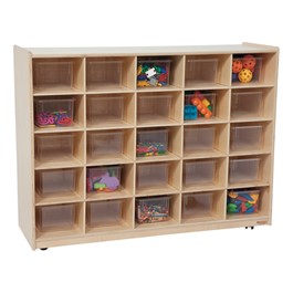 25-Tray Colorful Mobile Storage Unit w/ Clear Trays - Natural - Accessories not included